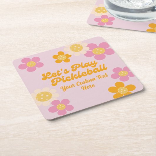 Pickleball Party Groovy Retro Rosa Orange Blume Rechteckiger Pappuntersetzer (angewinkelt)