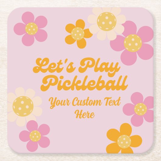 Pickleball Party Groovy Retro Rosa Orange Blume Rechteckiger Pappuntersetzer (Vorderseite)