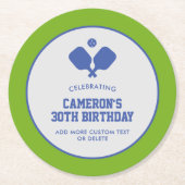 Pickleball Party Paddles Blue Green Custom Runder Pappuntersetzer (Vorderseite)