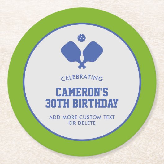 Pickleball Party Paddles Blue Green Custom Runder Pappuntersetzer (Vorderseite)