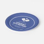 Pickleball Party Paddles Blue White Custom Pappteller (Schrägansicht)