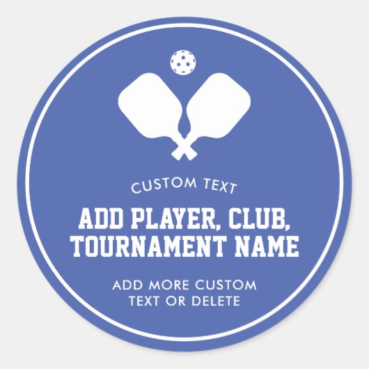 Pickleball Party Paddles Blue White Custom Runder Aufkleber (Vorderseite)