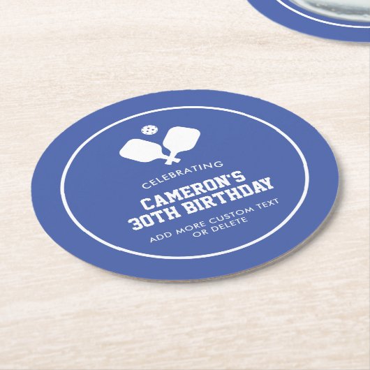 Pickleball Party Paddles Blue White Custom Runder Pappuntersetzer (Angewinkelt)