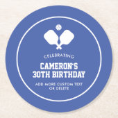 Pickleball Party Paddles Blue White Custom Runder Pappuntersetzer (Vorderseite)