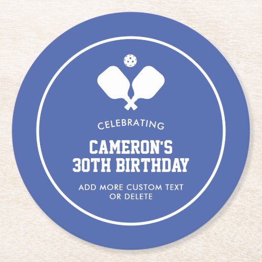 Pickleball Party Paddles Blue White Custom Runder Pappuntersetzer (Vorderseite)