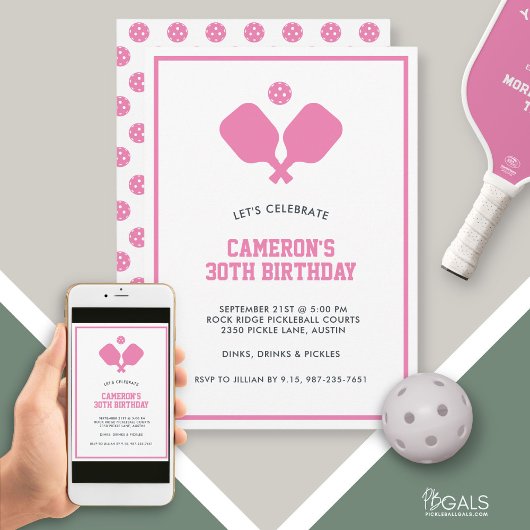 Pickleball Party Paddles Pink White Custom Einladung