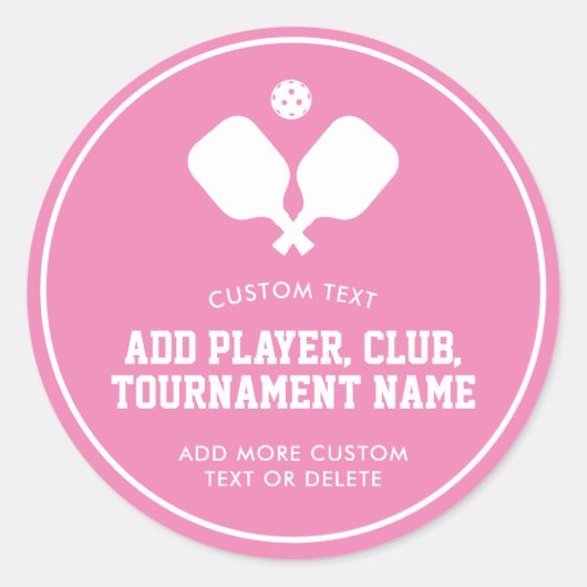 Pickleball Party Paddles Pink White Custom Runder Aufkleber (Vorderseite)