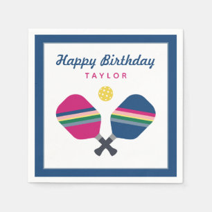 Pickleball Party Personalisiert Name Blau Serviette