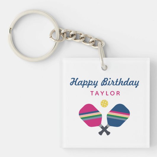 Pickleball Party Personalisiert Name Blue Party Schlüsselanhänger (Vorderseite)