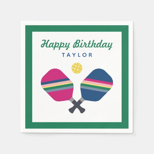 Pickleball Party Personalisiert Name Green Napkins Serviette (Vorderseite)