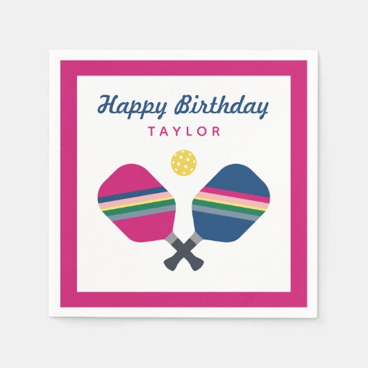 Pickleball Party Personalisiert Name Rosa Napkins Serviette (Vorderseite)