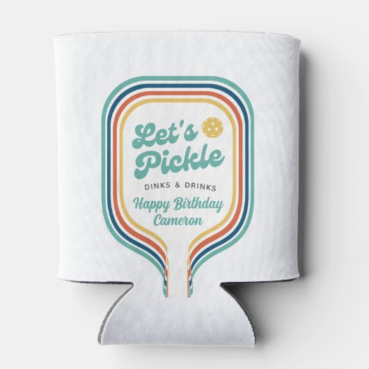 Pickleball-Party Pickle Retro-Regenbogenstreifen Dosenkühler (Rückseite)