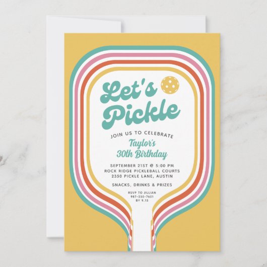 Pickleball-Party Pickle Retro-Regenbogenstreifen Einladung (Vorderseite)
