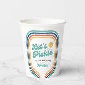 Pickleball-Party Pickle Retro-Regenbogenstreifen Pappbecher (Rückseite)