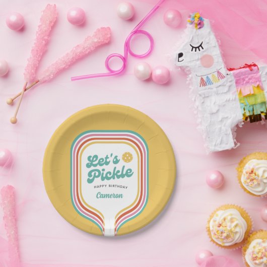 Pickleball-Party Pickle Retro-Regenbogenstreifen Pappteller (Party)