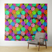 Pickleball Party Pickleball Balloons auf Schwarz Wandteppich (Beispiel (Horizontal))