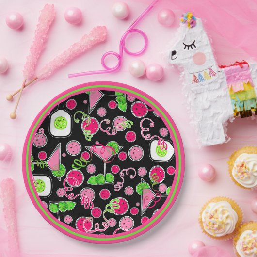 Pickleball Party Pink Cosmo Cocktails Green Limes Pappteller (Party)