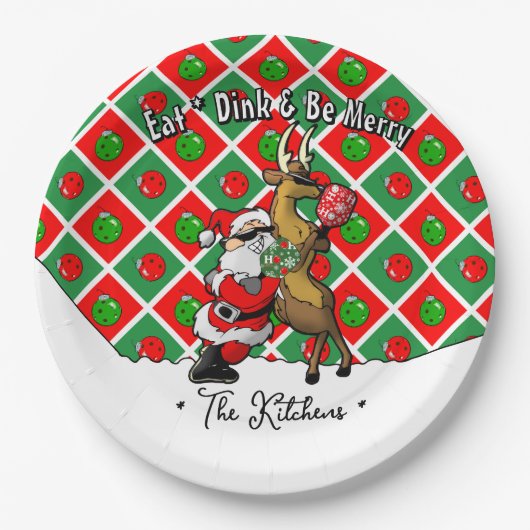 Pickleball Party Santa Christmas Cool and Classy Pappteller (Vorderseite)