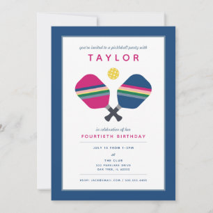 Pickleball-Party-Sportarten Blaue Grüne Rosa Einla Einladung