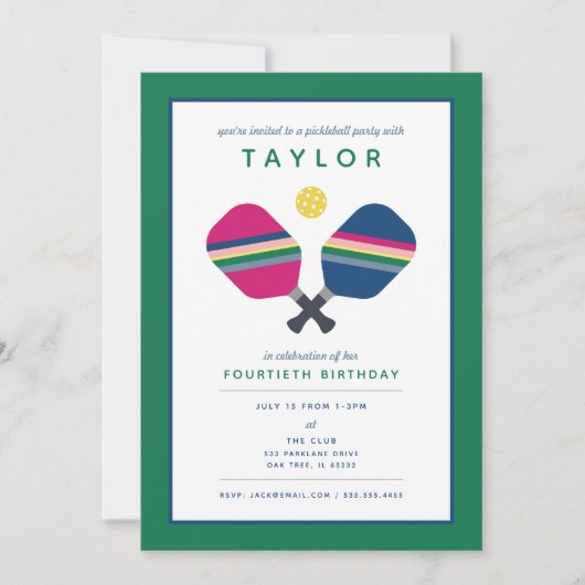 Pickleball Party Sports Blue Green Einladung (Vorderseite)