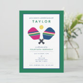 Pickleball Party Sports Blue Green Einladung (Stehend Vorderseite)