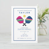 Pickleball Party Sports Blue Green Einladung (Stehend Vorderseite)