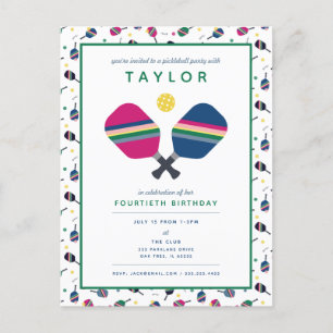 Pickleball Party Sports Blue Green Einladung Post Postkarte