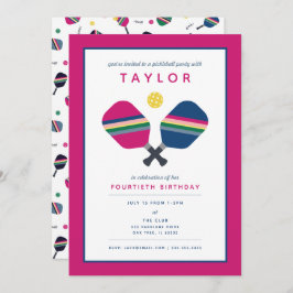 Pickleball Party Sports Blue Green Pink Einladung