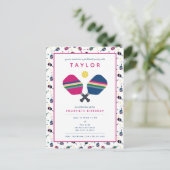 Pickleball Party Sports Blue Pink Einladung Postkarte (Stehend Vorderseite)