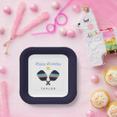 Pickleball Party Sports Dark Blue Strip Paddles Pappteller (Party)