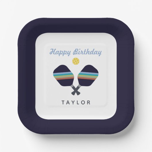 Pickleball Party Sports Dark Blue Strip Paddles Pappteller (Vorderseite)