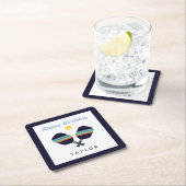 Pickleball Party Sports Dark Blue Strip Paddles Rechteckiger Pappuntersetzer (Vor Ort)