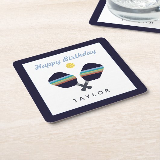 Pickleball Party Sports Dark Blue Strip Paddles Rechteckiger Pappuntersetzer (angewinkelt)