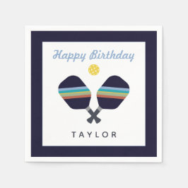 Pickleball Party Sports Dark Blue Strip Paddles Serviette