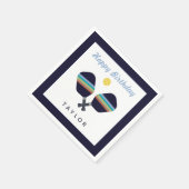 Pickleball Party Sports Dark Blue Strip Paddles Serviette (Ecke)