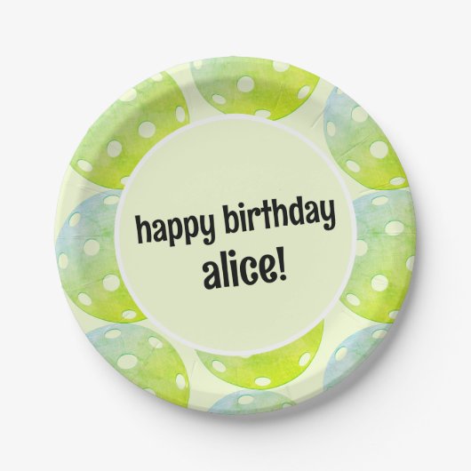 Pickleball Party Sports Green Individuelle Name Pappteller (Vorderseite)