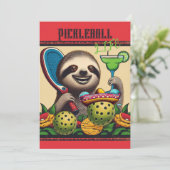 Pickleball Party Turnier Einladungen Faultier (Stehend Vorderseite)