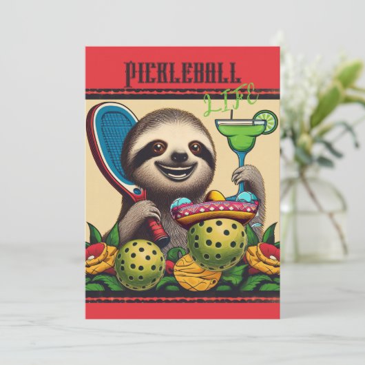 Pickleball Party Turnier Einladungen Faultier (Stehend Vorderseite)