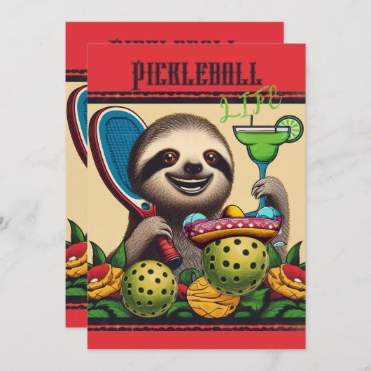 Pickleball Party Turnier Einladungen Faultier (Vorne/Hinten)