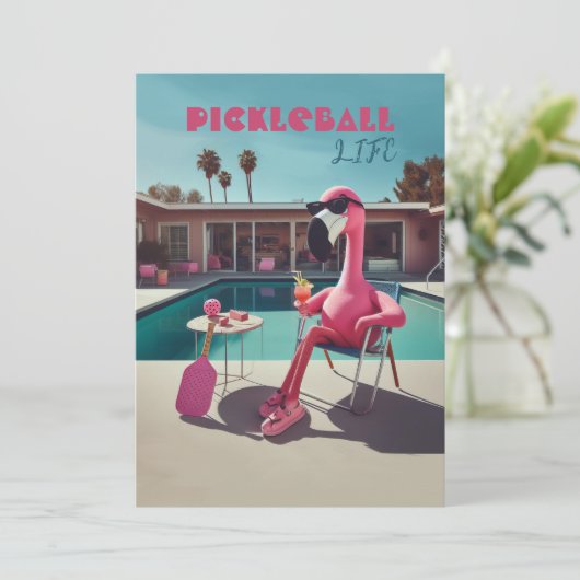 Pickleball Party Turnier Einladungen Flamingo (Stehend Vorderseite)