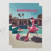 Pickleball Party Turnier Einladungen Flamingo (Vorne/Hinten)