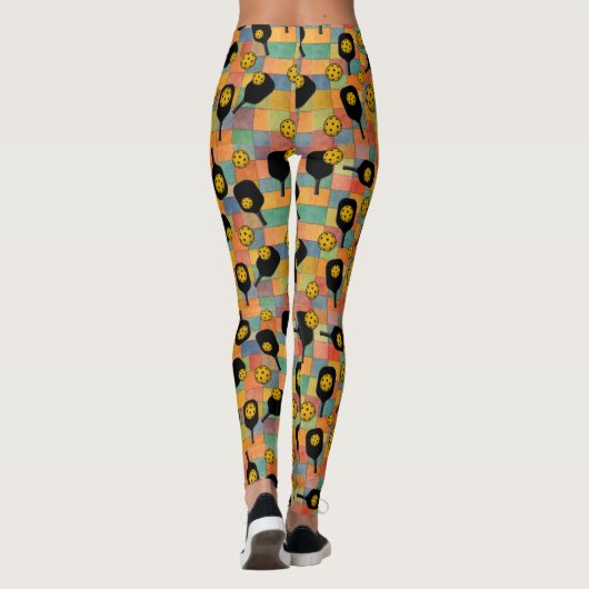 Pickleball Paul Klee Style Paddle Pattern Leggings (Rückseite)