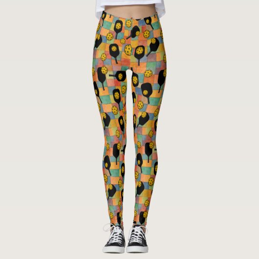 Pickleball Paul Klee Style Paddle Pattern Leggings (Vorderseite)