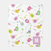 Pickleball Personalisiert Monogram Blue Green Pink Fleecedecke (Vorderseite)