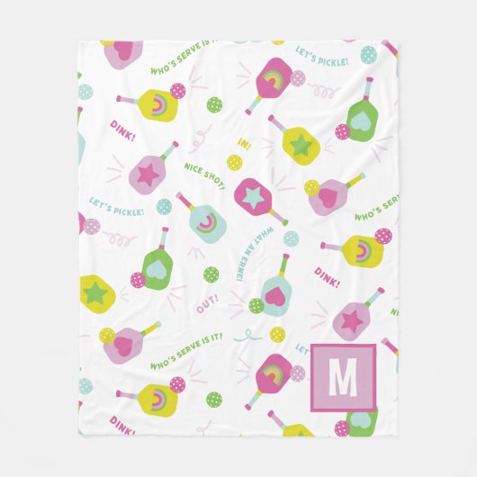 Pickleball Personalisiert Monogram Blue Green Pink Fleecedecke (Vorderseite)