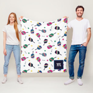 Pickleball Personalisiert Monogram Blue Green Pink Fleecedecke
