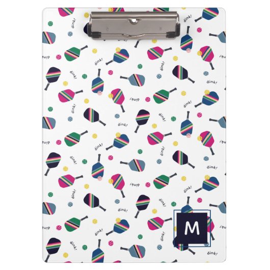 Pickleball Personalisiert Monogram Blue Green Pink Klemmbrett (Vorderseite)