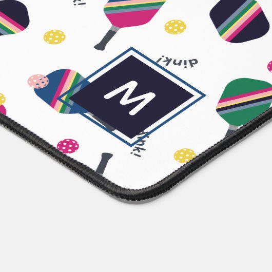 Pickleball Personalisiert Monogram Blue Green Pink Schreibtischunterlage (Ecke)