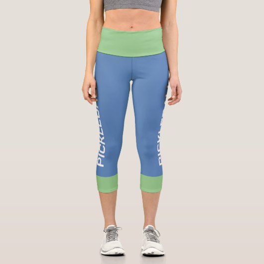 Pickleball Personalisiert Sage-Blue High Waisted Capri Leggings (Vorderseite)