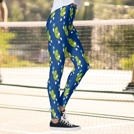 Pickleball Pickle Holding Paddle and Ball Leggings
